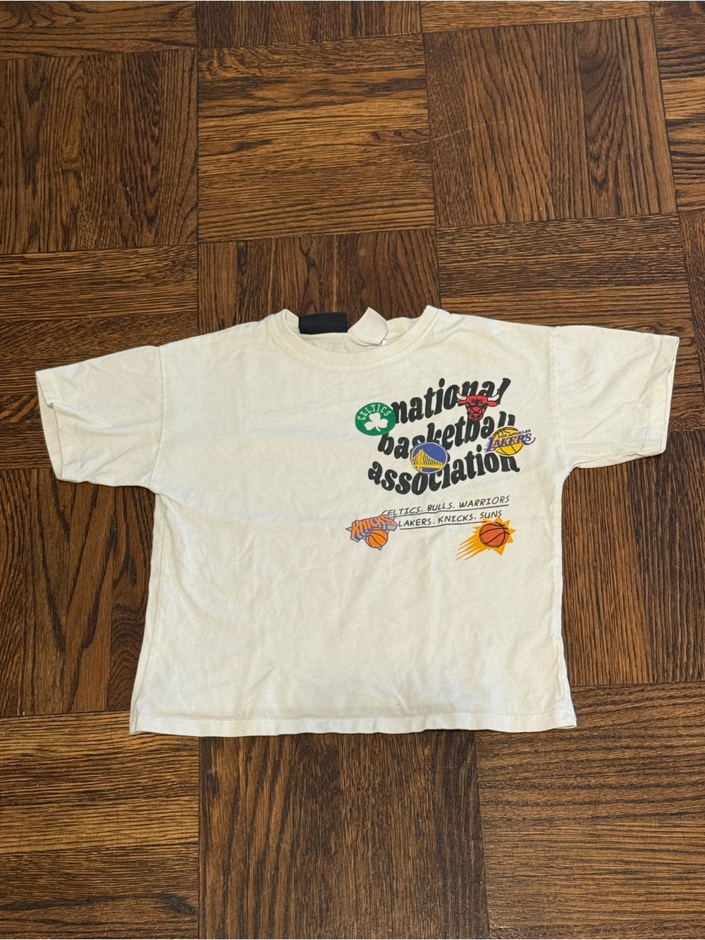 Zara White Kids NBA Graphic Tee with Multi-Color Team Icons